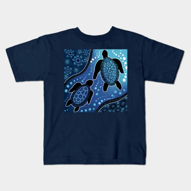 Aboriginal Sea Turtles Kids T-Shirt by Suneldesigns